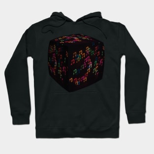 Music box, cube with bokeh musical notes. Hoodie